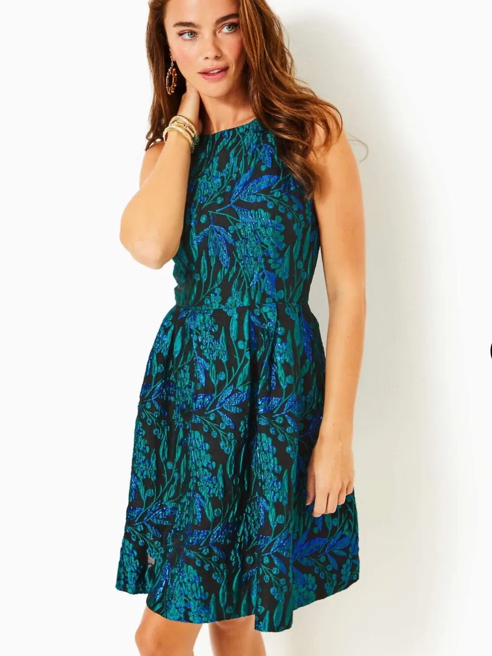 Lilly Pulitzer Black and Teal Floral Fit & Flare Dress